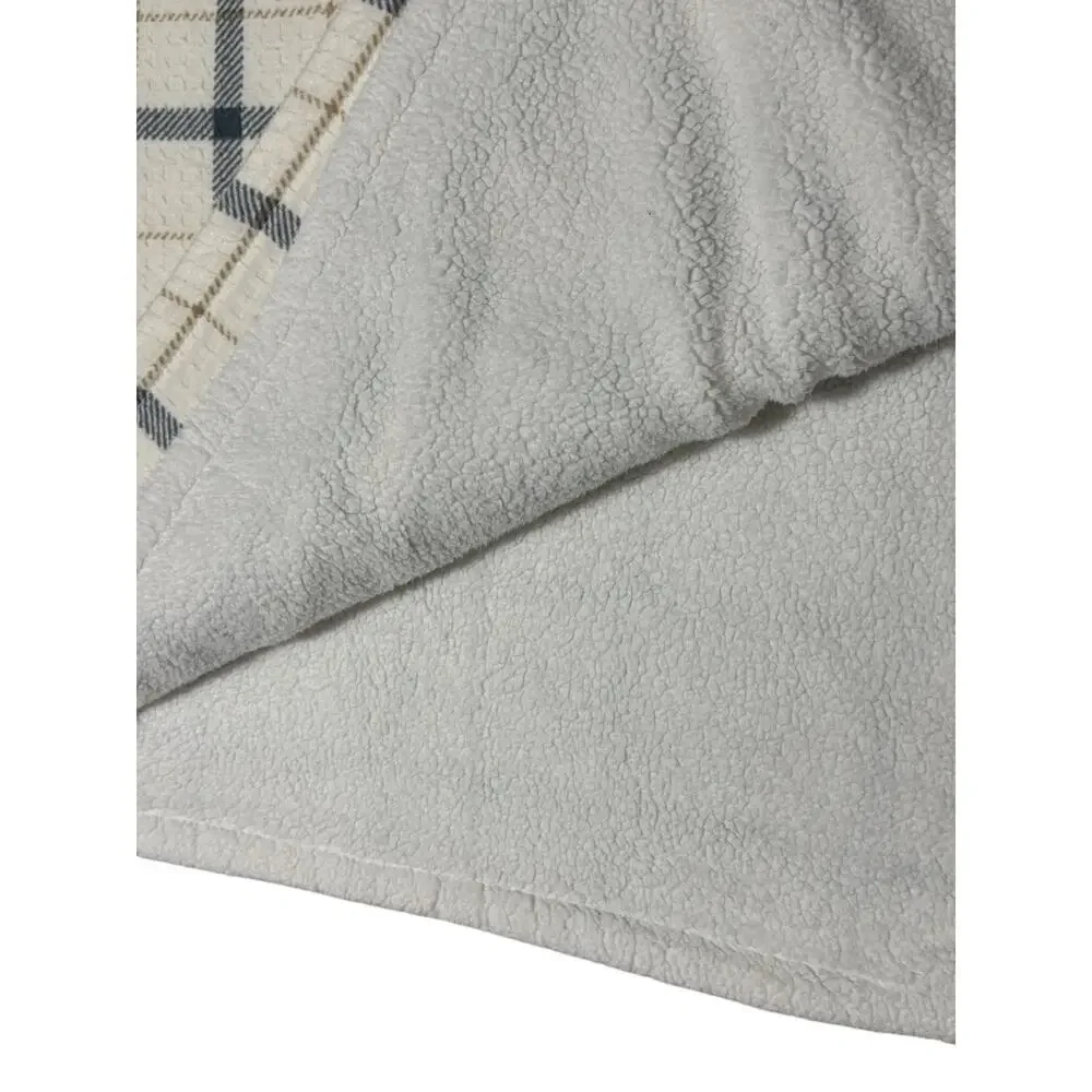 Cream Plaid Print Throw Blanket Reversible Ivory Side Accent Cover Light Damage